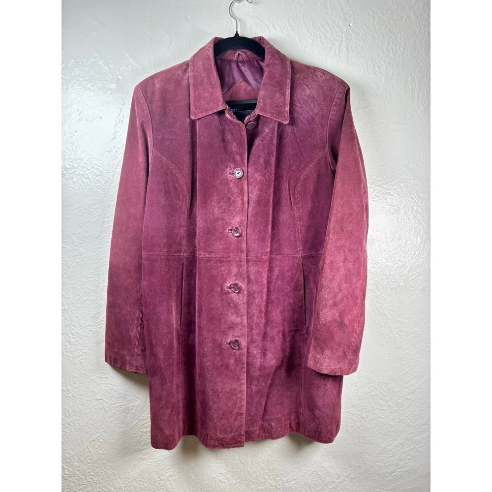 Suede Jacket Purple Large Longline Button Front Coat Womens Boho Indie 90s Y2K